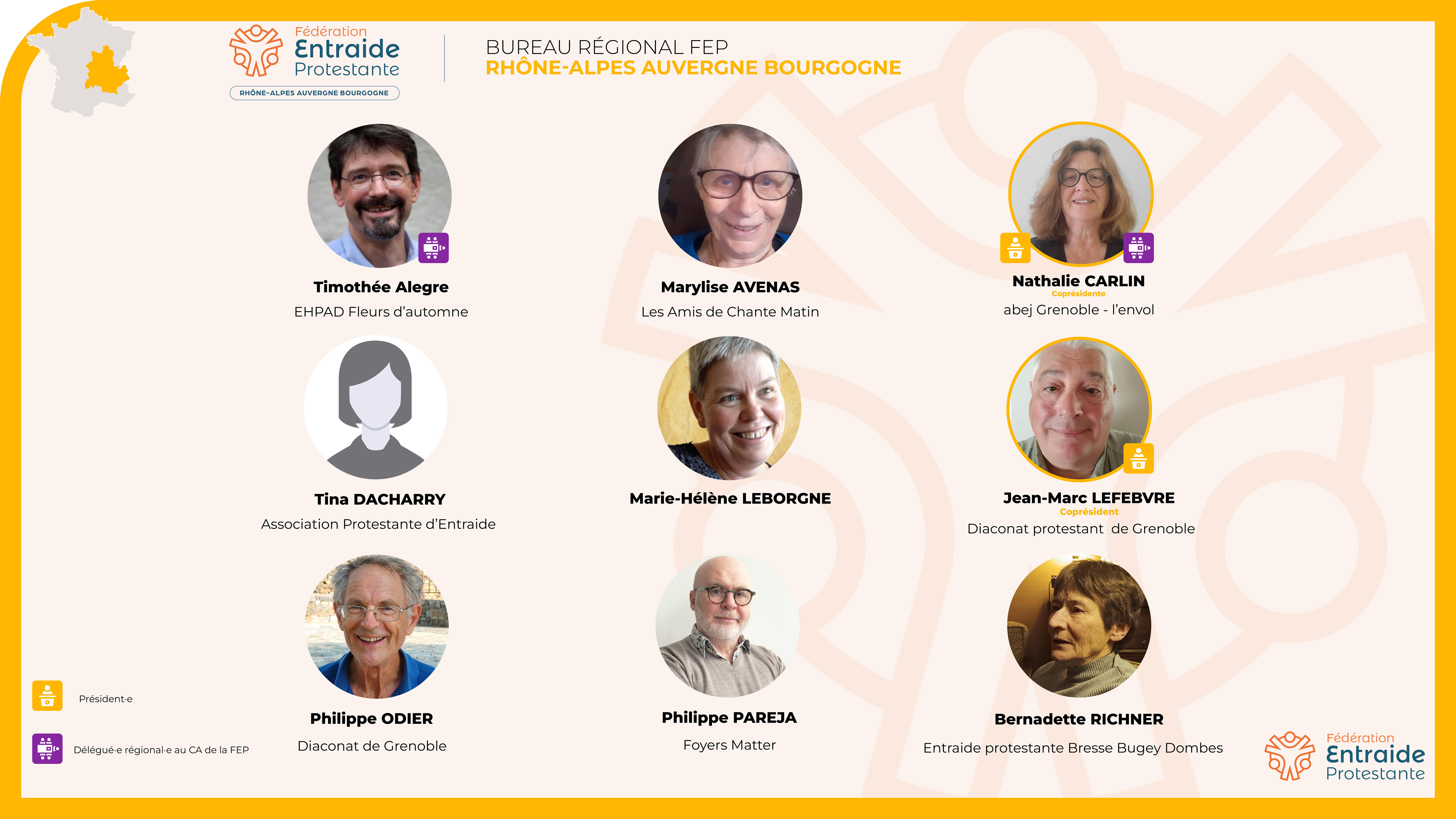 Trombinoscope du bureau régional de la FEP Rhône Alpes Auvergne Bourgogne