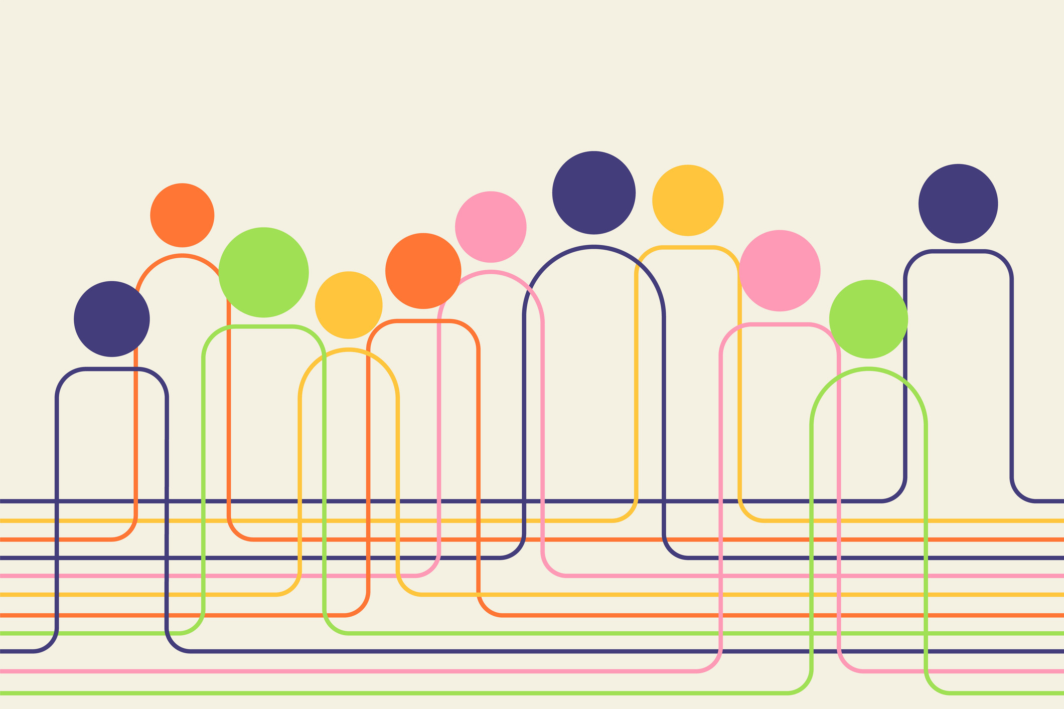 Une illustration représentant des personnages stylisés colorés reliés les uns aux autres