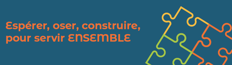 pièces de puzzle avec le titre espérer oser, construire pour servir ensemble