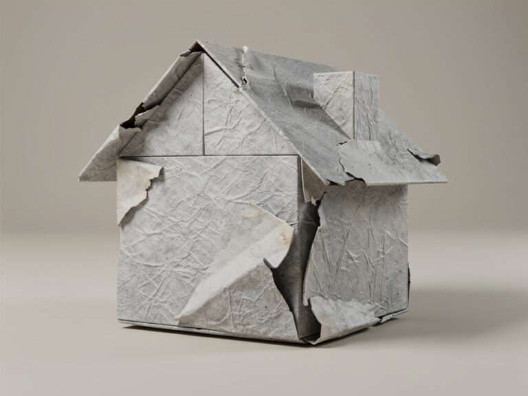 Une maison en papier cabossée