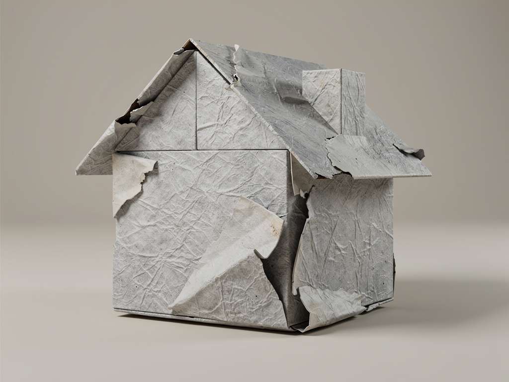 Une maison en papier cabossée